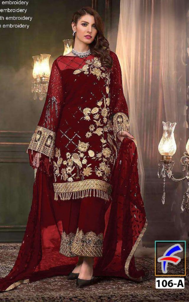 Buy Georgette Fabric Red Color Festive Wear Embroidered Readymade Designer  online from SareesBazaar IN at lowest prices