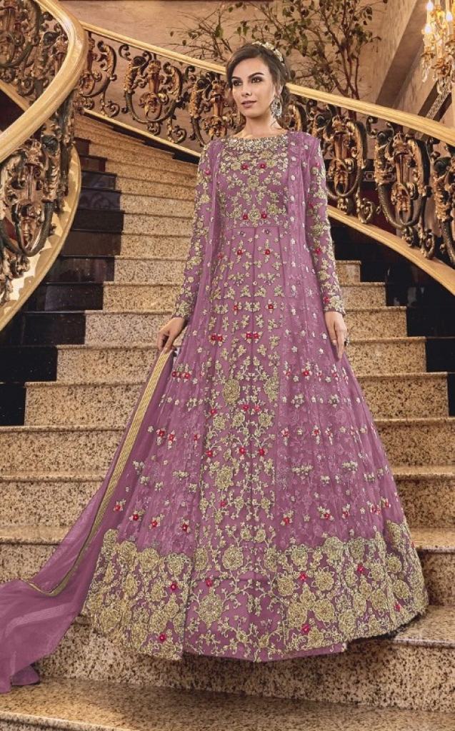 Purple Color Party Wear Designer Gown With Dupatta :: ANOKHI FASHION
