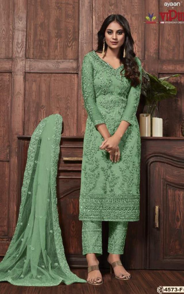 RF - Green color Satin Georgette Palazzo Suit.