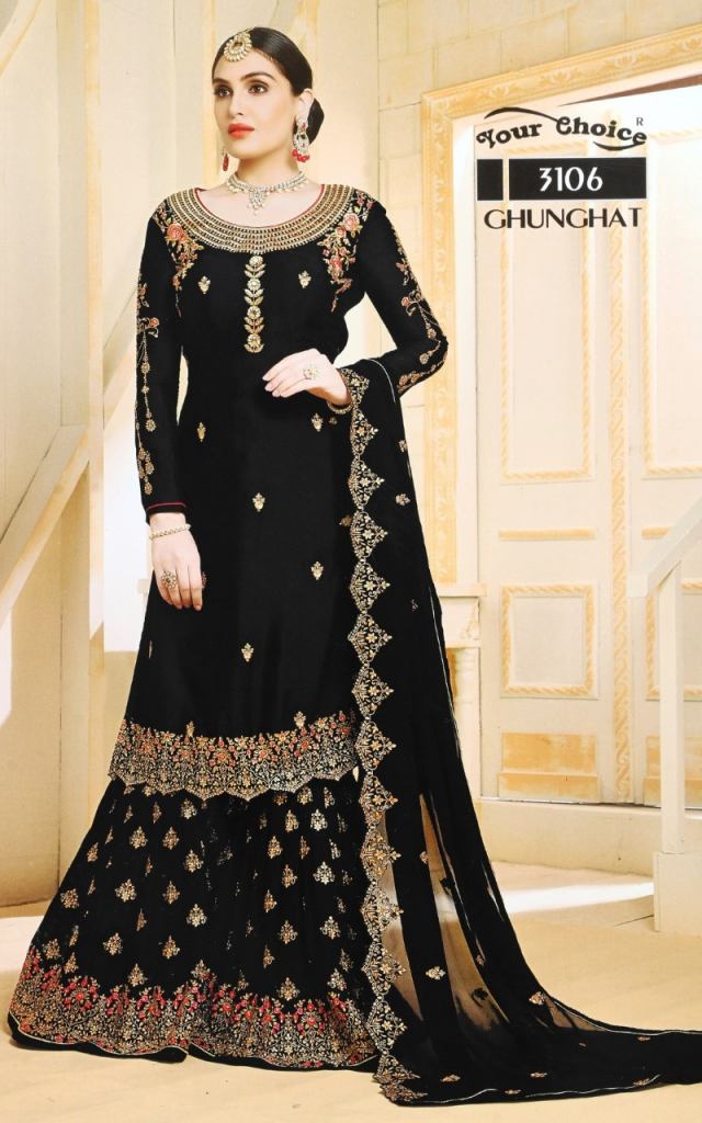 Party Wear Black Color Embroidered work Gown – Amrutamfab